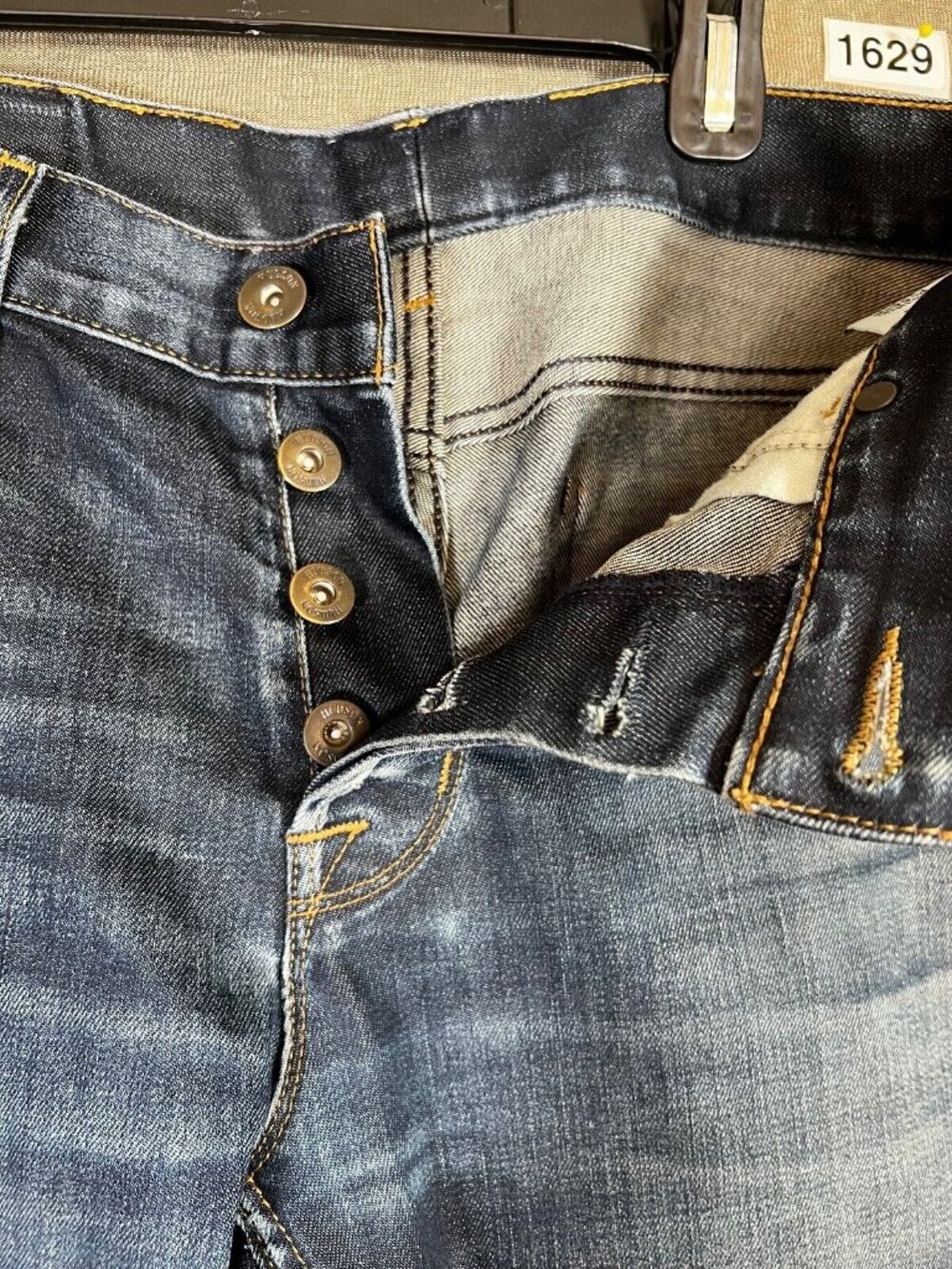Hudson Mens Bryon Jean Blue 33x29 Button Fly Straight Leg Whiskered Distressed - Picture 3 of 11